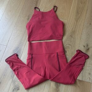 Athleta Red High-Waisted Active Set - Crop Tank & Leggings